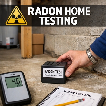 A radon test kit placed on a table, ready for home testing to ensure safe air quality. 