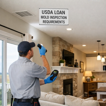 Visual guide to USDA loan mold inspection requirements for prospective homeowners.