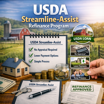 Image illustrating the USDA Streamline Assist Refinance Program, designed to help homeowners lower their mortgage payments.